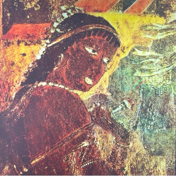 Bath Maid Original Antique Vintage Fine Art INDIA Print Poster Ajanta Caves Wall